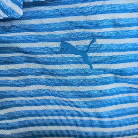 Puma Blue Polo Shirt with Classic Stripes - Picture 3 of 12